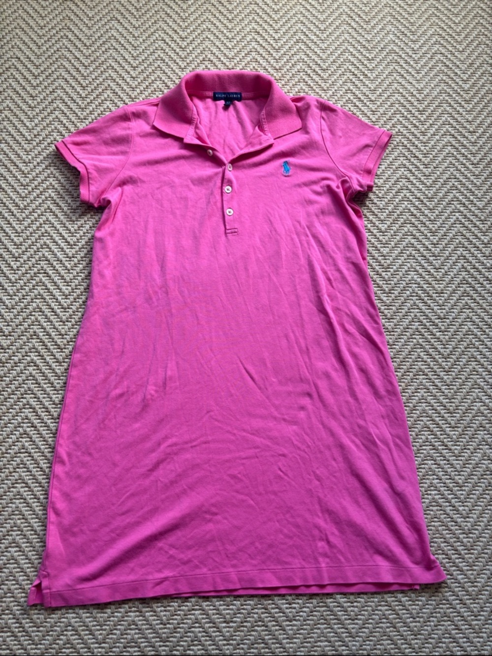 Ralph Lauren Hot Pink Polo Shirt Dress with Blue Pony